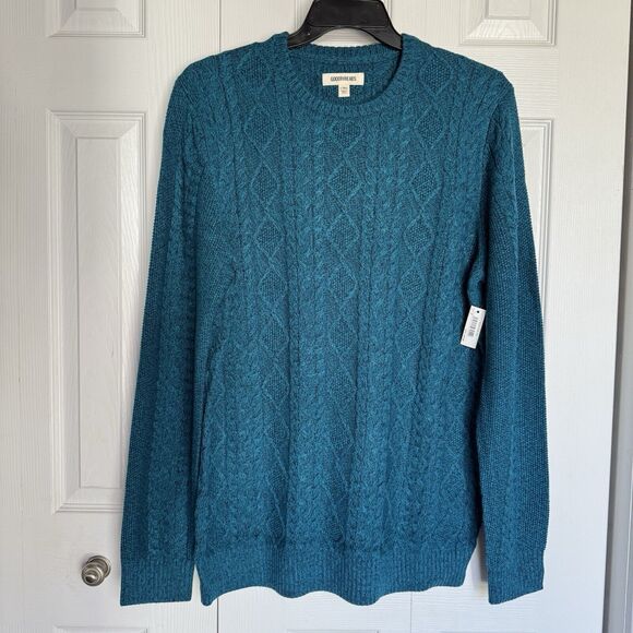 New Cable Knit Jumper Sweater Men’s Size LT Blue Teal Crewneck - Picture 16 of 17